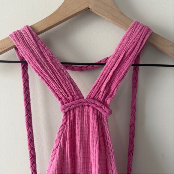 Anthropologie Pink gauze fabric braided strap mini dress halter 100% cotton NWT - Picture 5 of 13